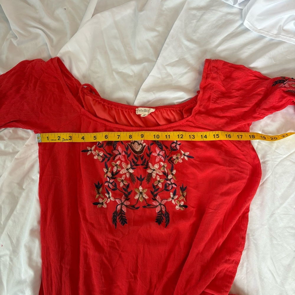 Rebellion Red Embroidered Floral Off the Shoulder Tunic Top or Mini dress Sz XL - Picture 5 of 7